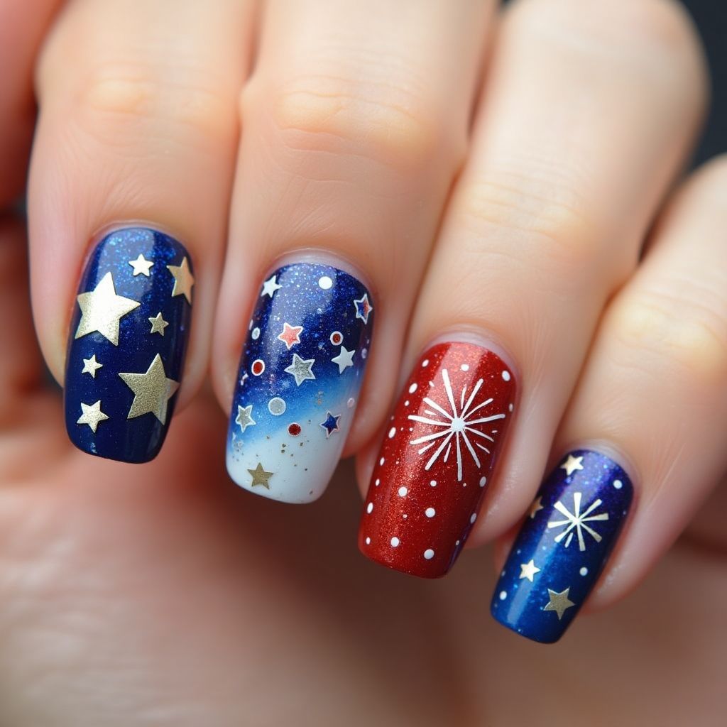 Independence Day Dotting Nail Design