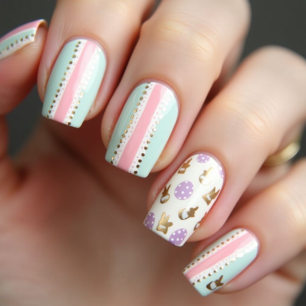 Easter Stripes and lines Nail Design