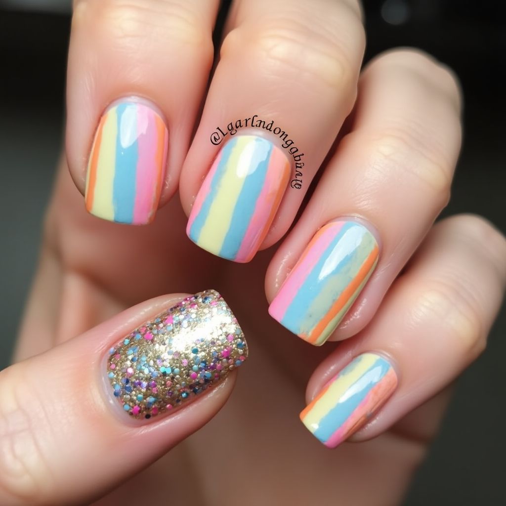 Birthday Stripes And Lines Nail Design