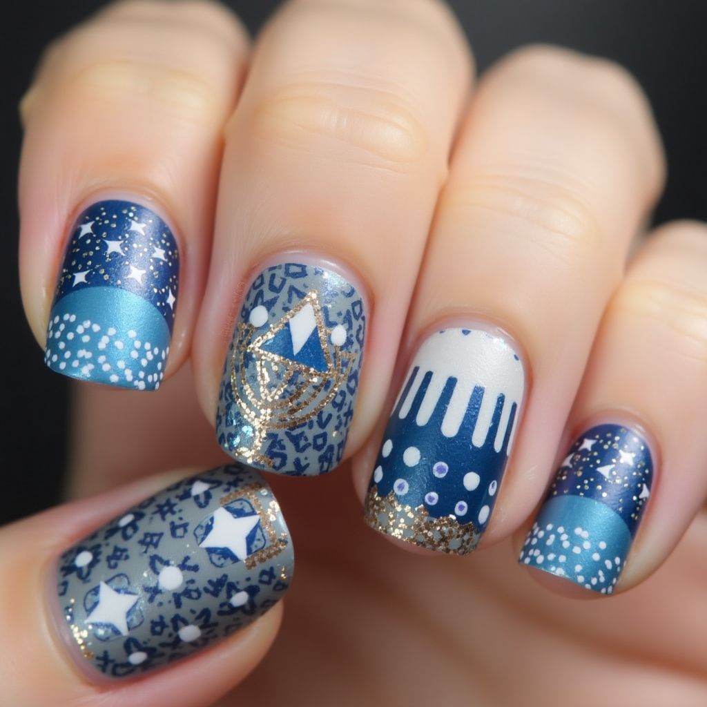 Hanukkah Dotting Nail Design