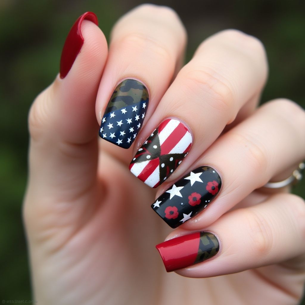 Memorial Day Freehand Art Nail Design