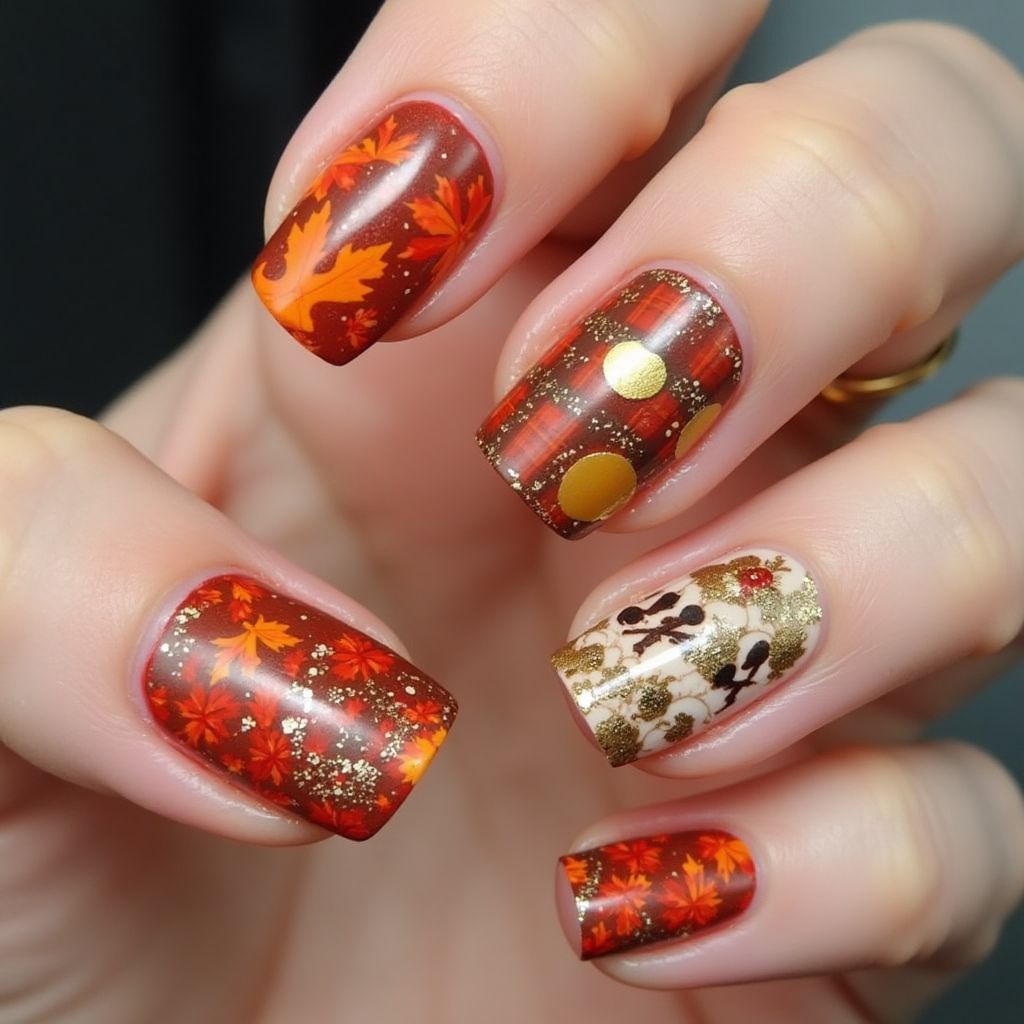 Thanksgiving Water Marbling Nail Design