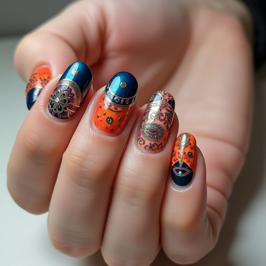 Diwali Freehand Art Nail Design