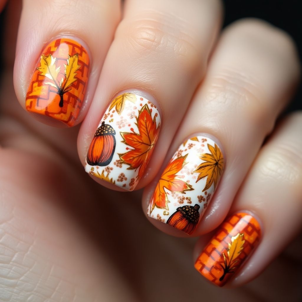 Thanksgiving Water Marbling Nail Design