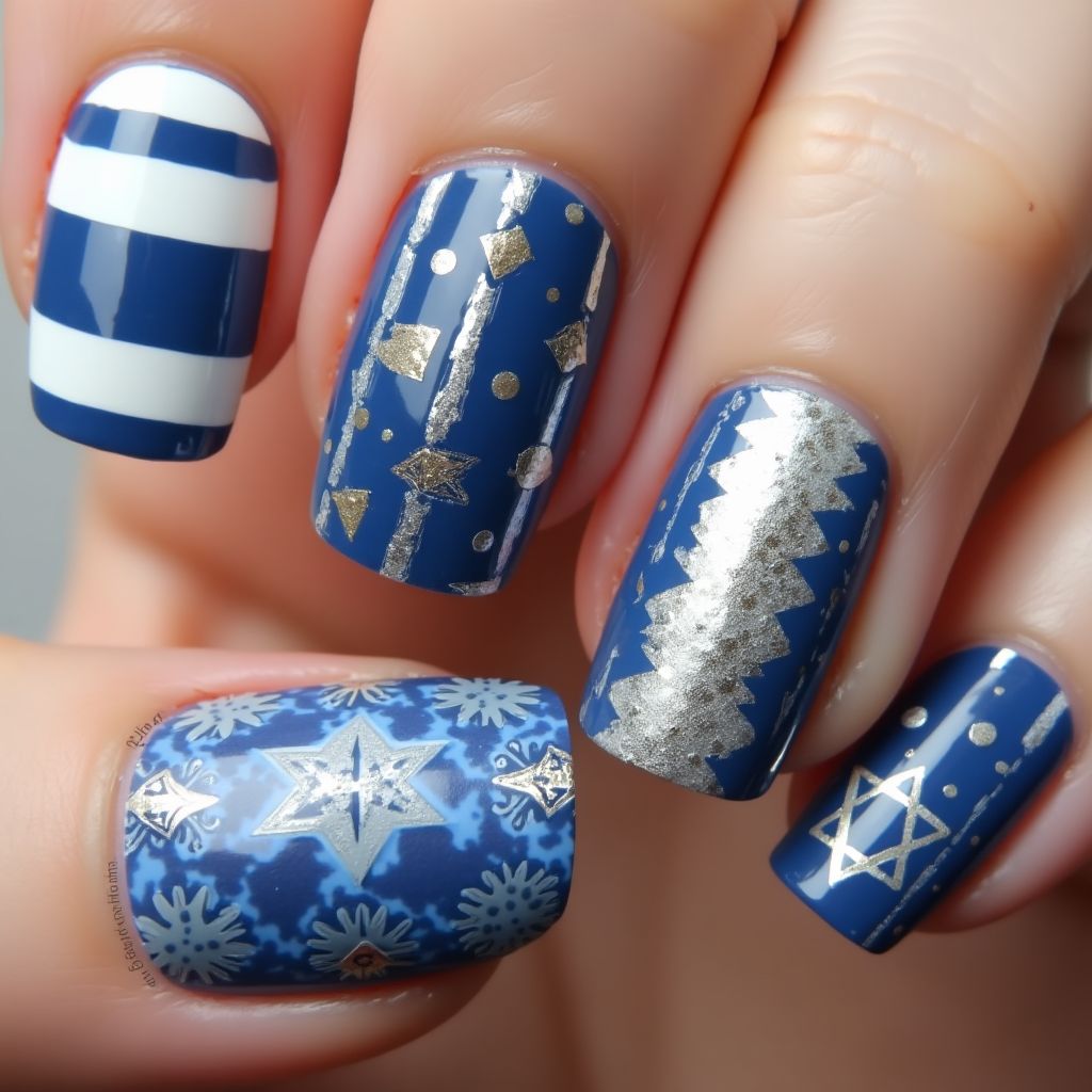 Hanukkah Stripes And Lines Nail Design