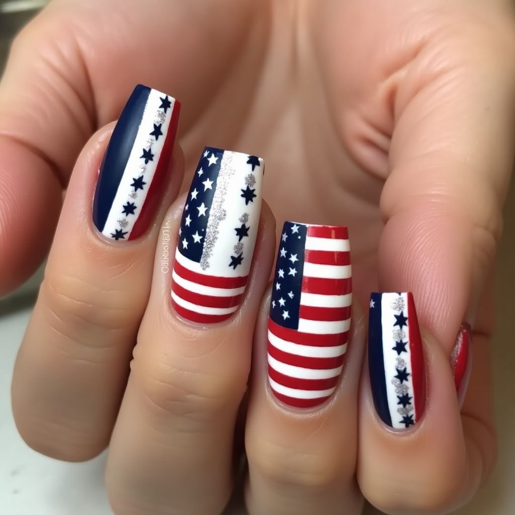 Memorial Day Stripes And Lines Nail Design