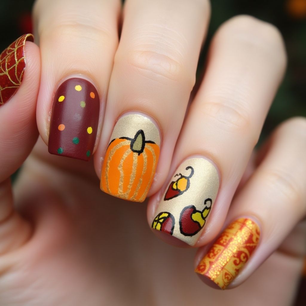 Thanksgiving Dotting Nail Design