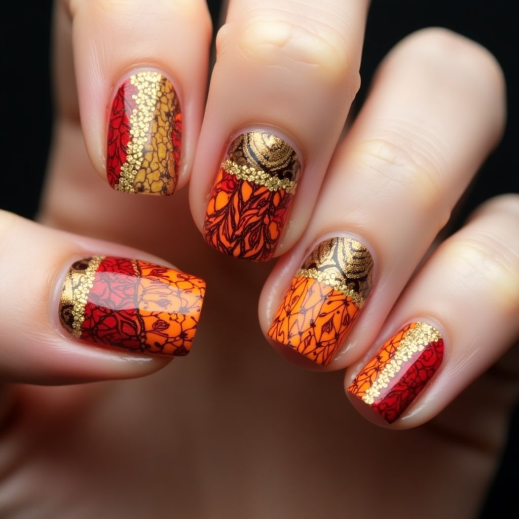 Diwali Water Marbling Nail Design