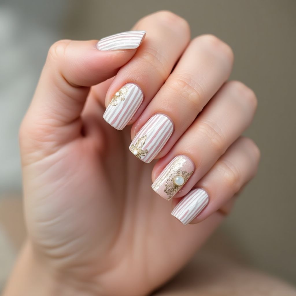 Wedding Stripes And Lines Nail Design