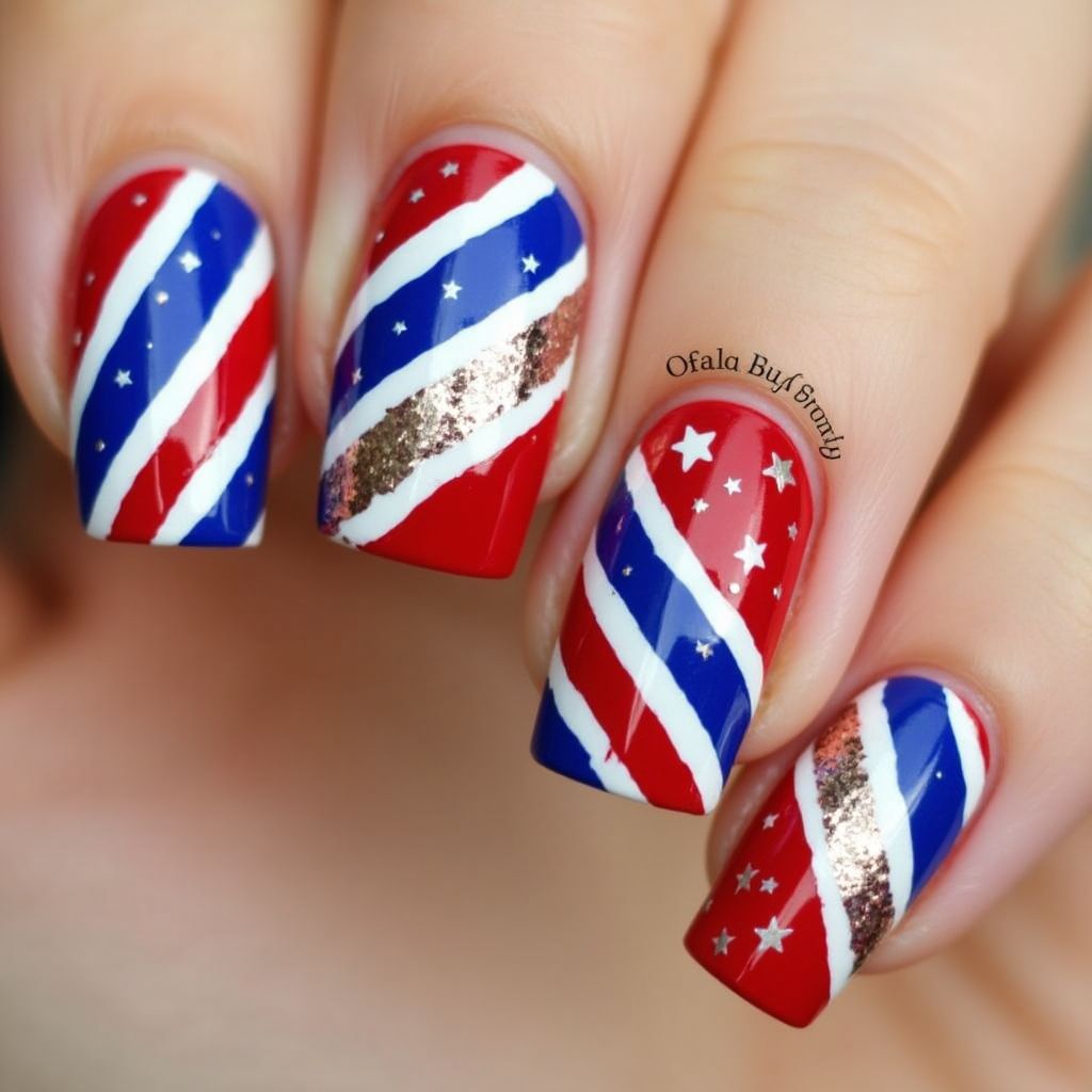 4th Of July Stripes And Lines Nail Design