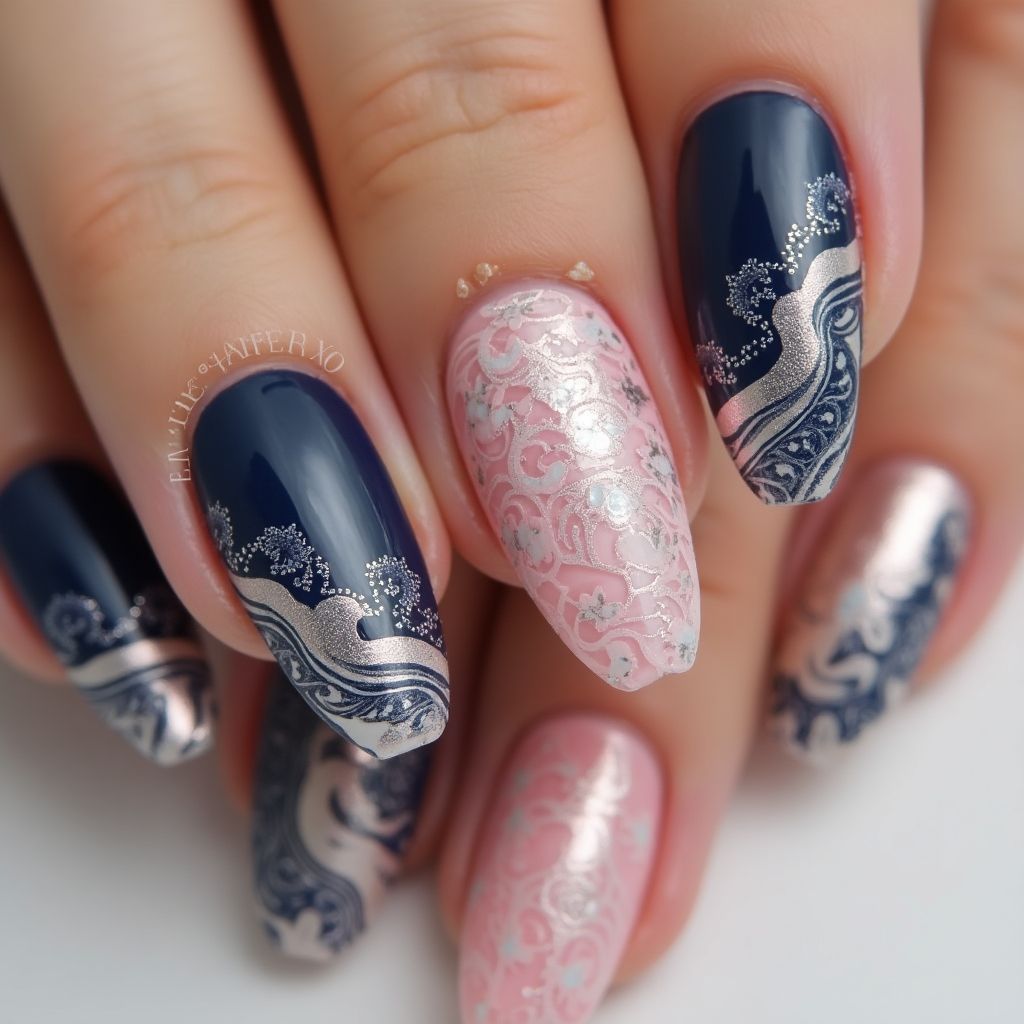 Prom Water Marbling Nail Design