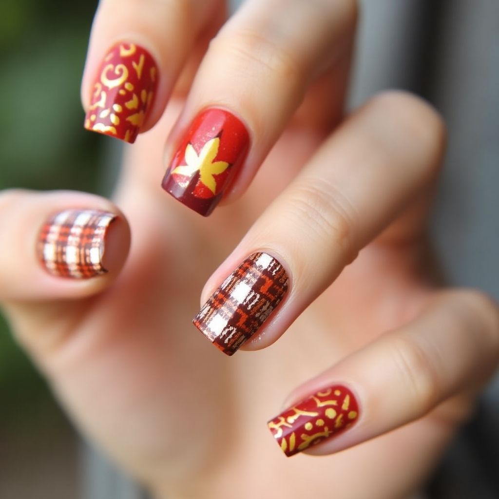 Thanksgiving Stripes And Lines Nail Design