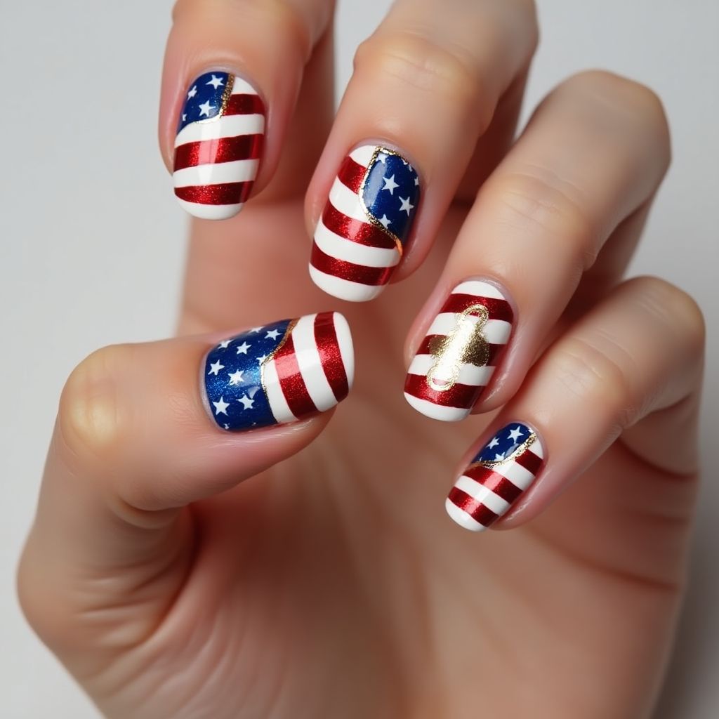 4th Of July Stripes And Lines Nail Design