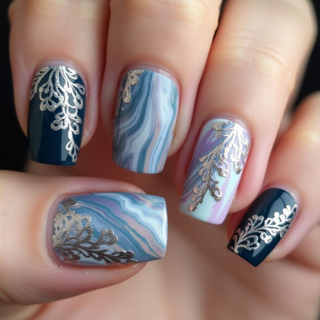 Prom Water Marbling Nail Design