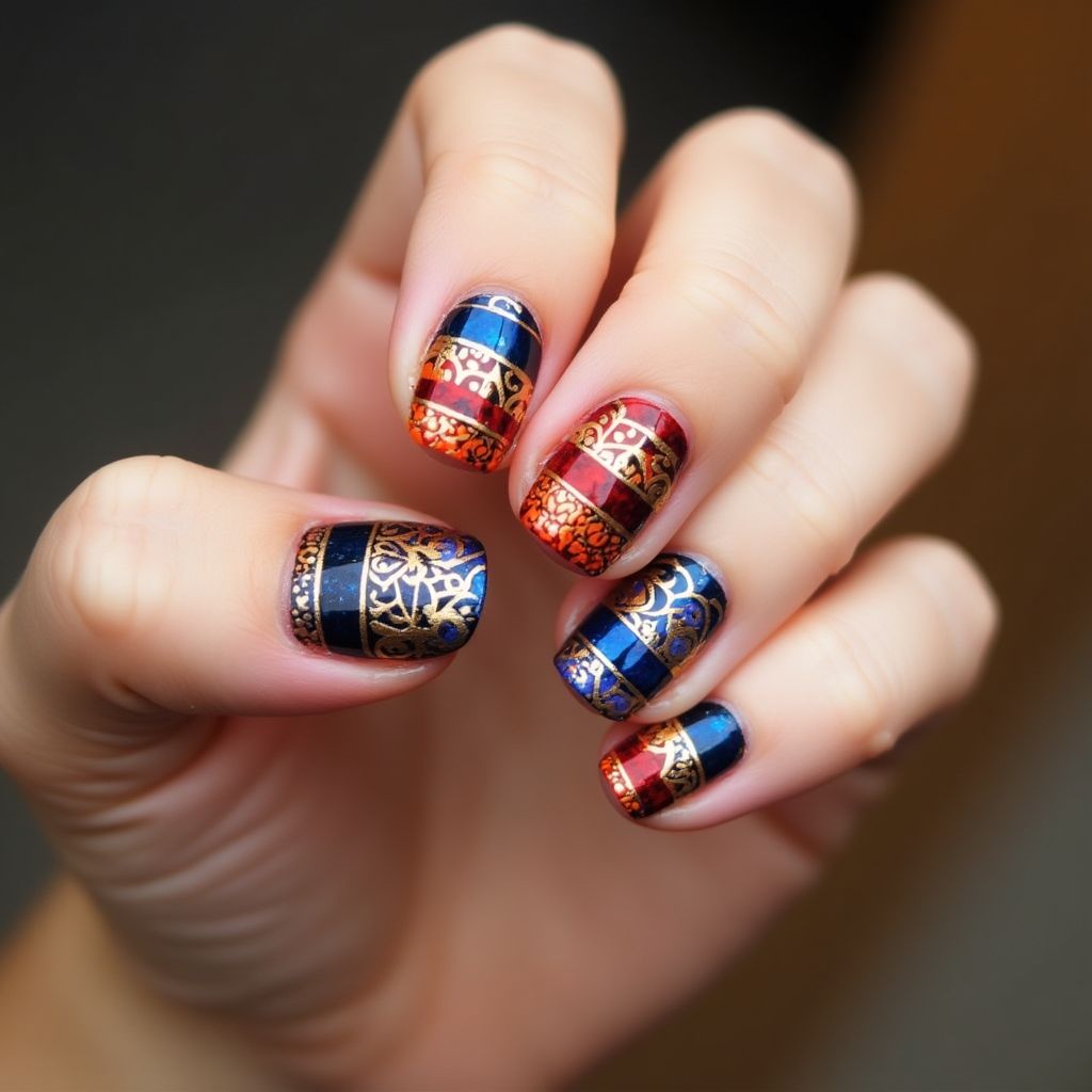Diwali Stripes And Lines Nail Design
