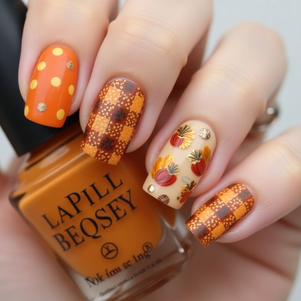 Thanksgiving Dotting Nail Design