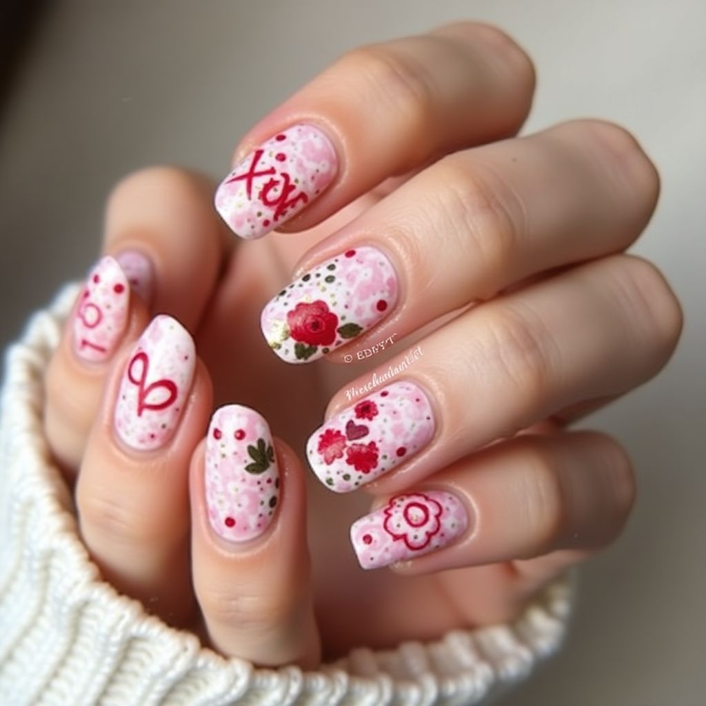 Valentine's Day Freehand Art Nail Design