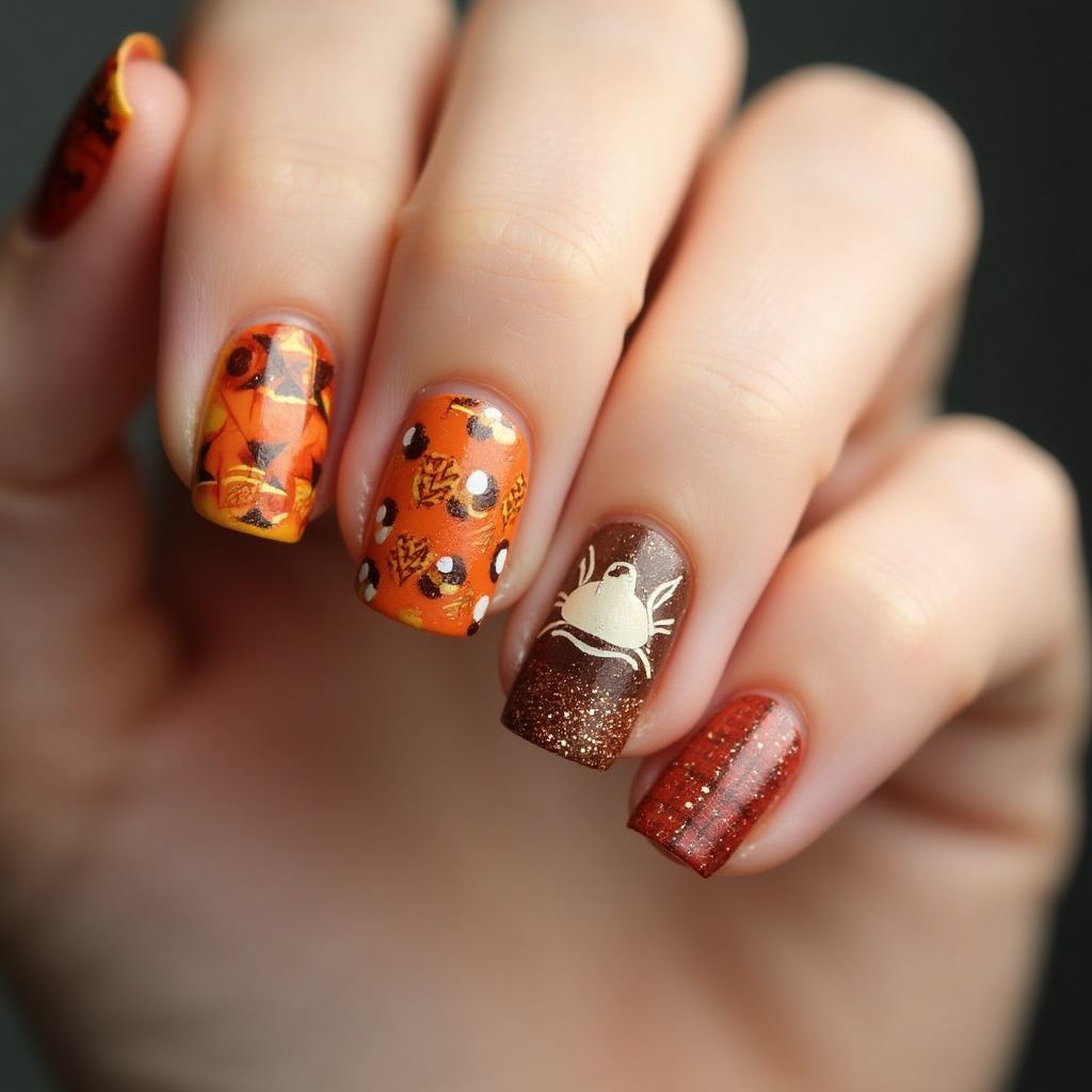 Thanksgiving Dotting Nail Design