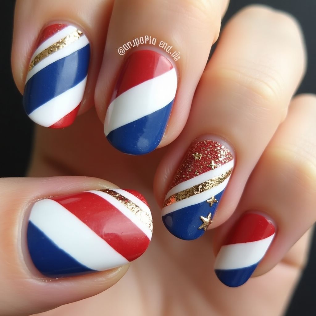 Labor Day Stripes And Lines Nail Design