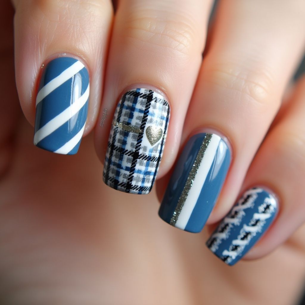 Father's Day Stripes And Lines Nail Design