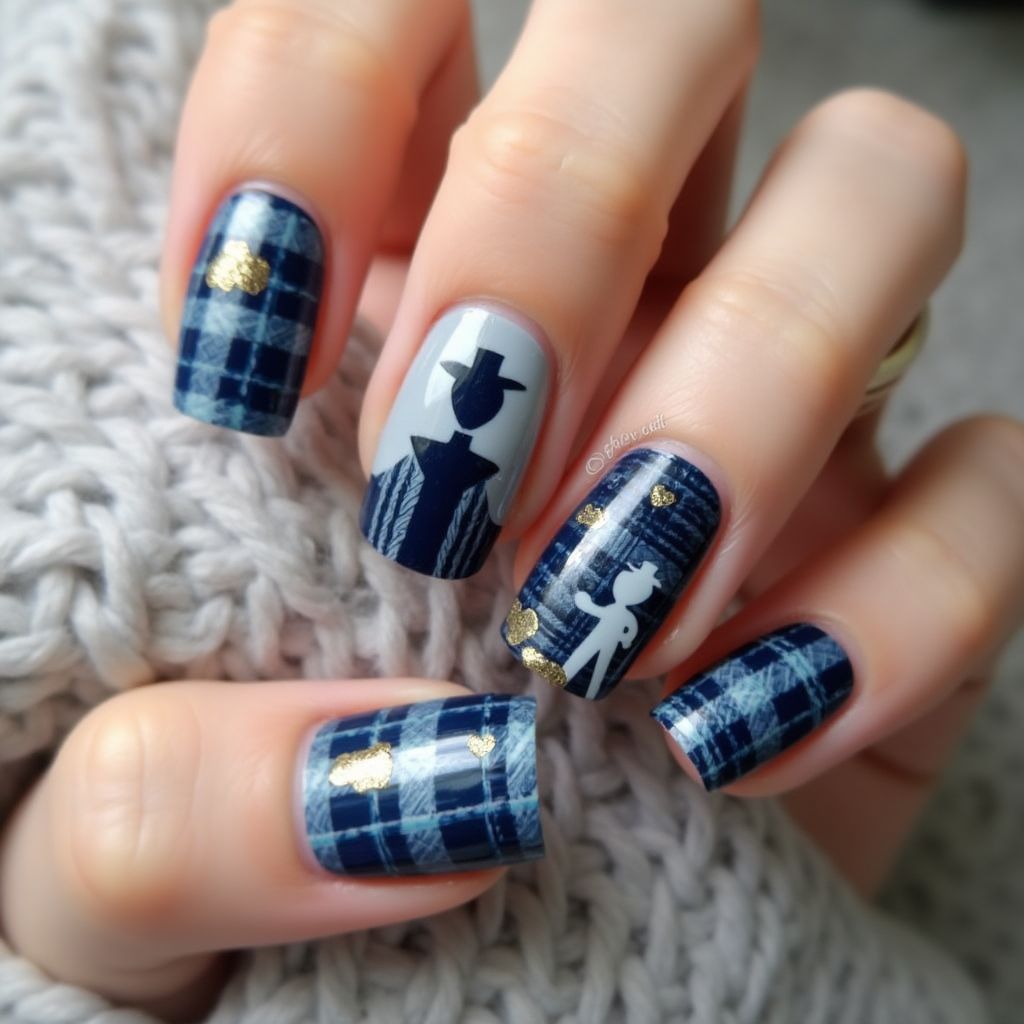 Father's Day Water Marbling Nail Design