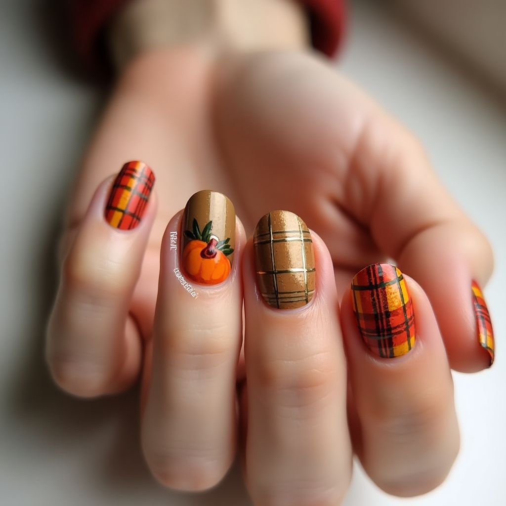 Thanksgiving Stripes And Lines Nail Design