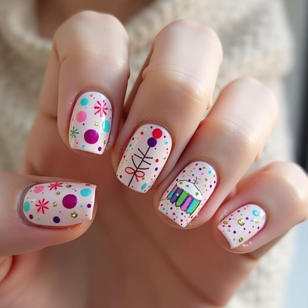 Birthday Dotting Nail Design