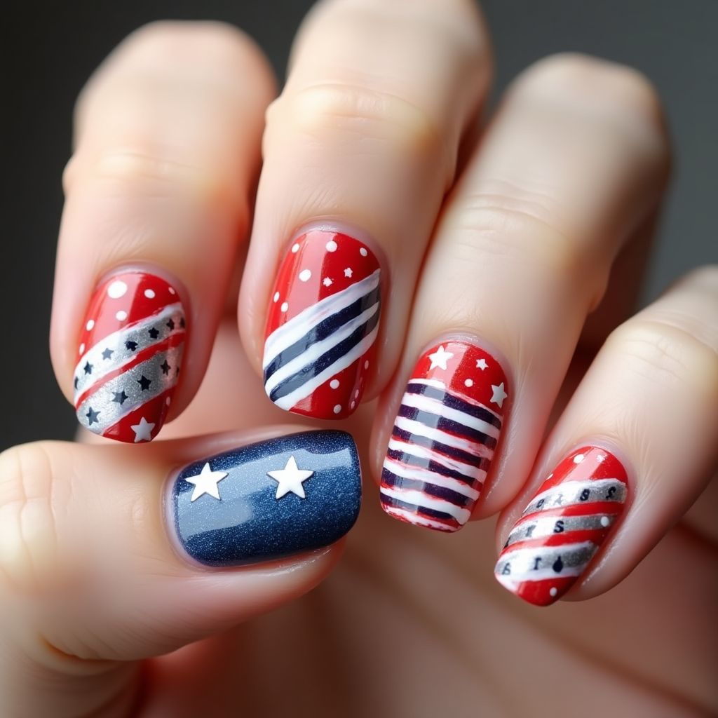 Labor Day Stripes And Lines Nail Design
