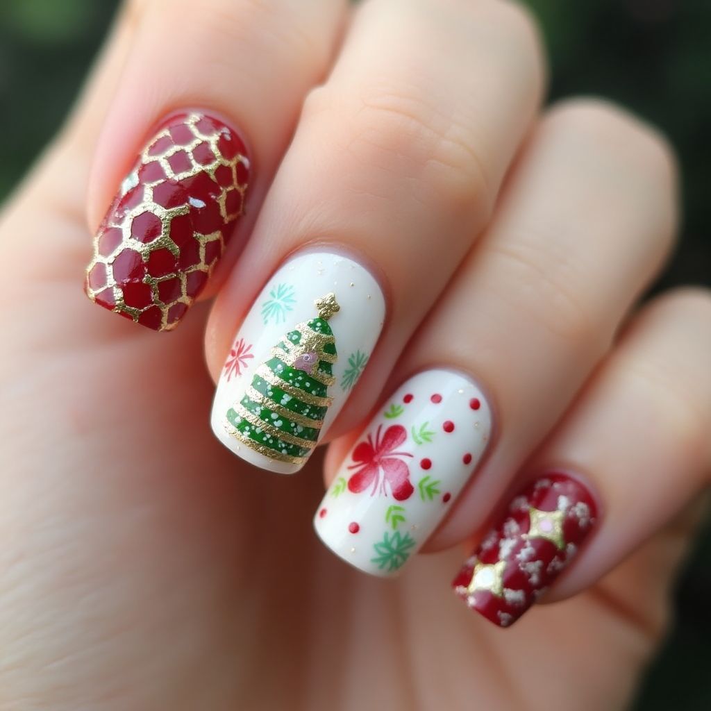 Holiday Dotting Nail Design