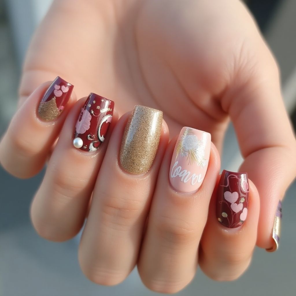 Anniversary Freehand Art Nail Design