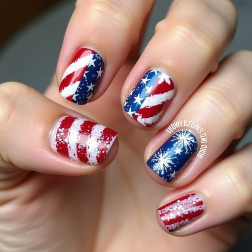 4th Of July Stripes And Lines Nail Design