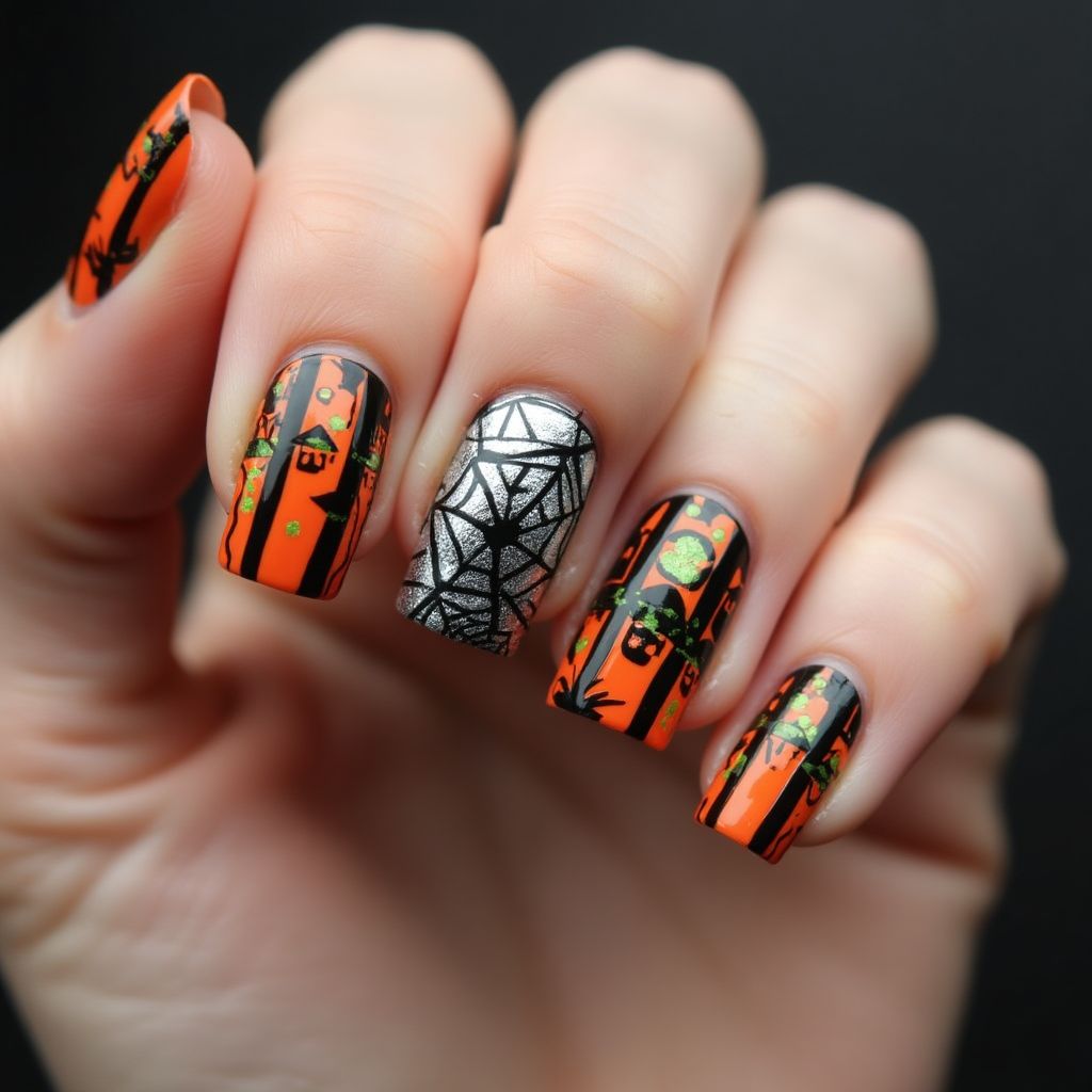 Halloween Stripes and lines Nail Design