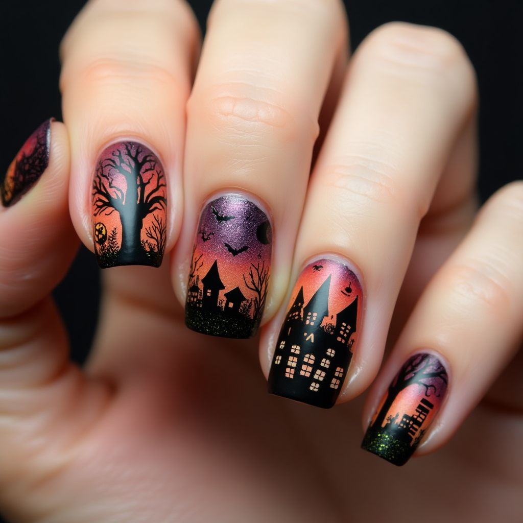 Halloween Freehand Art Nail Design