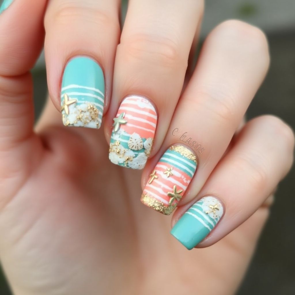 Beach Stripes And Lines Nail Design