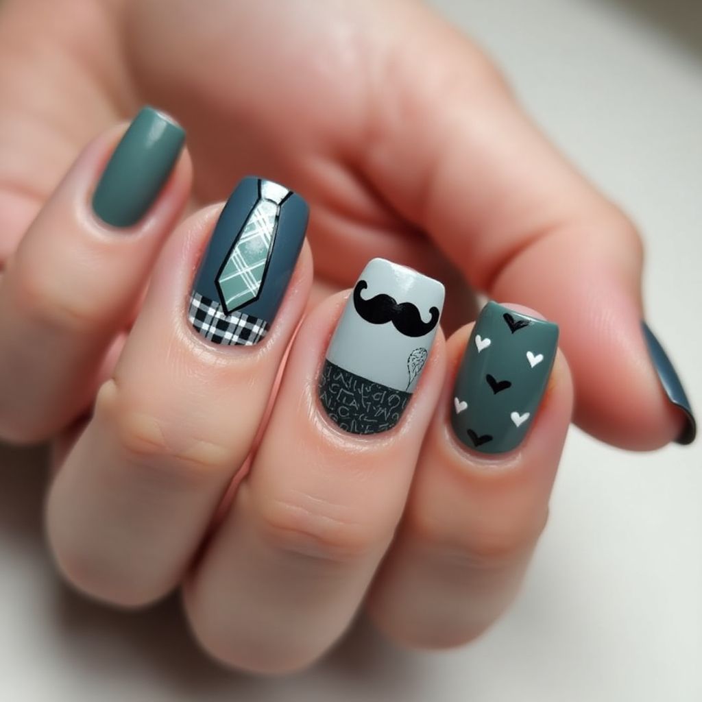 Father's Day Freehand Art Nail Design