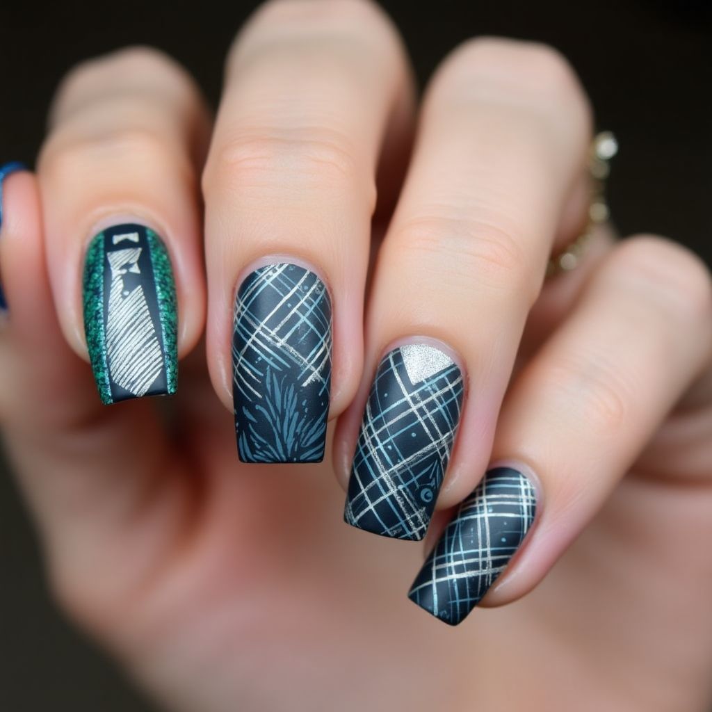 Father's Day Water Marbling Nail Design