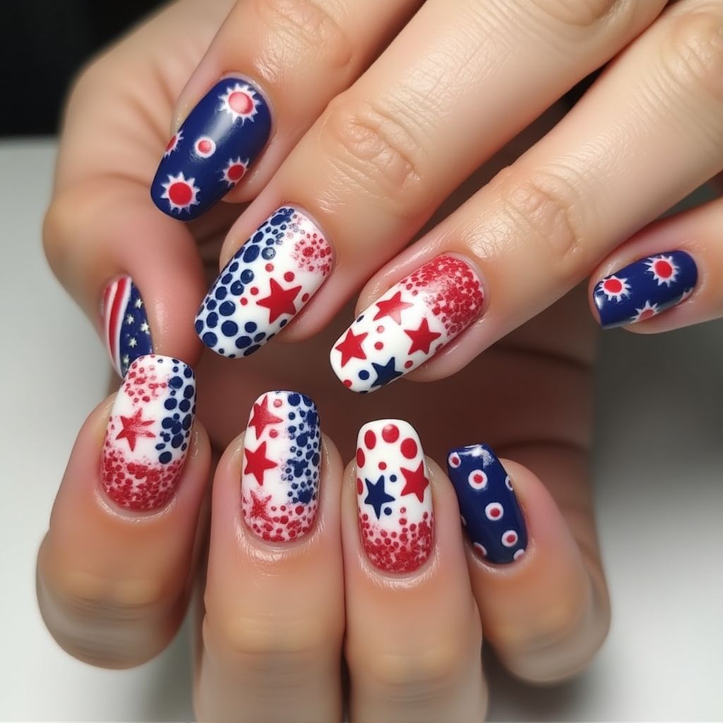 Memorial Day Dotting Nail Design