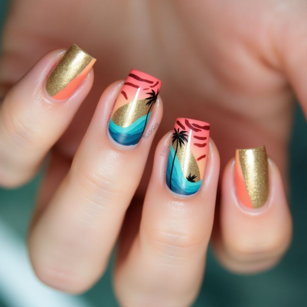 Vacation Stripes And Lines Nail Design