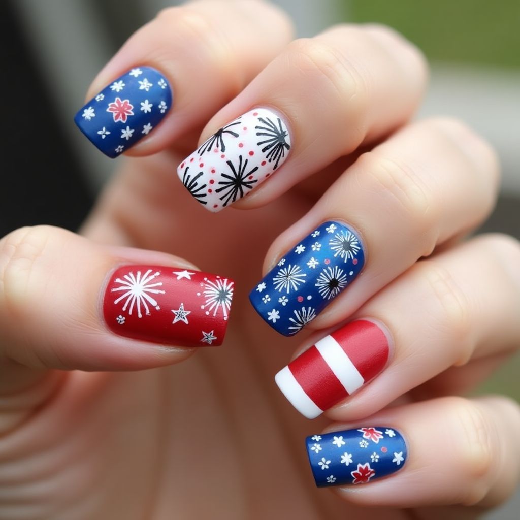 4th Of July Freehand Art Nail Design