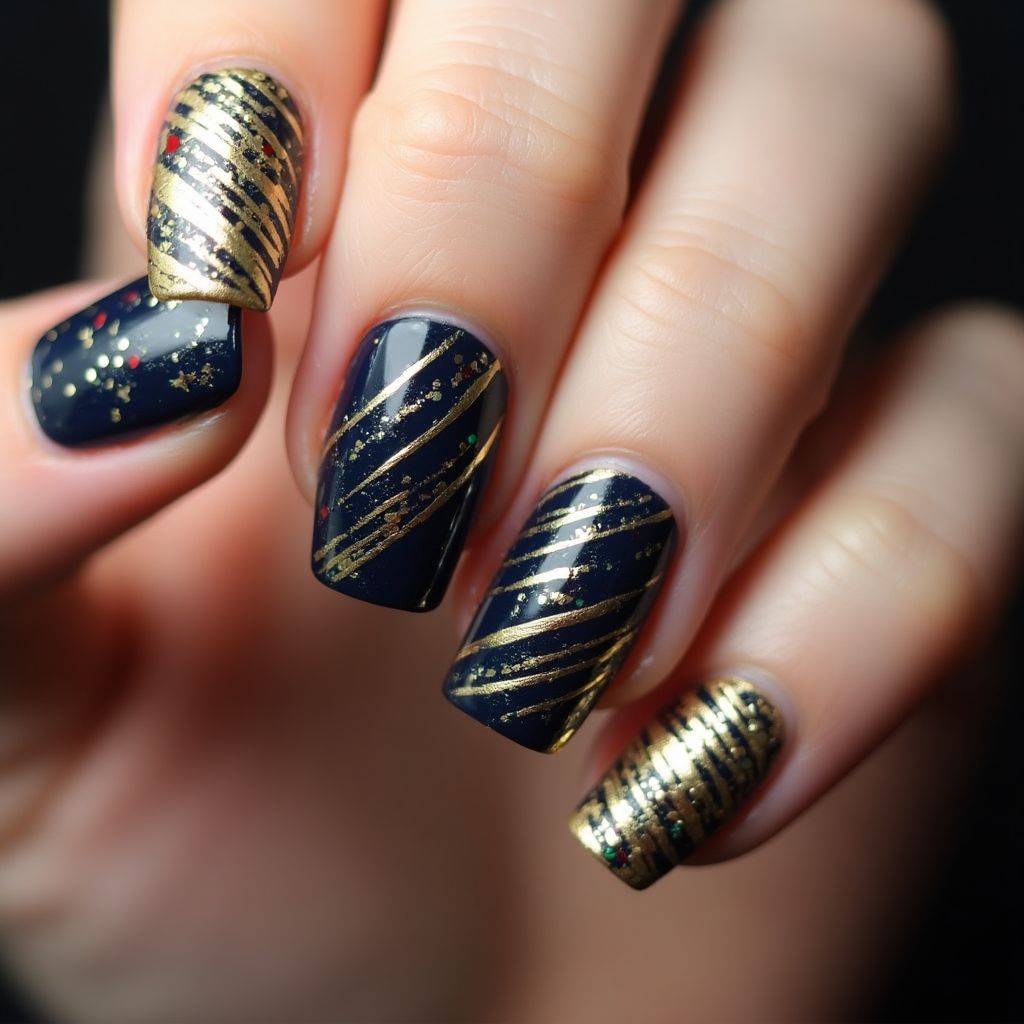 New Year Stripes And Lines Nail Design
