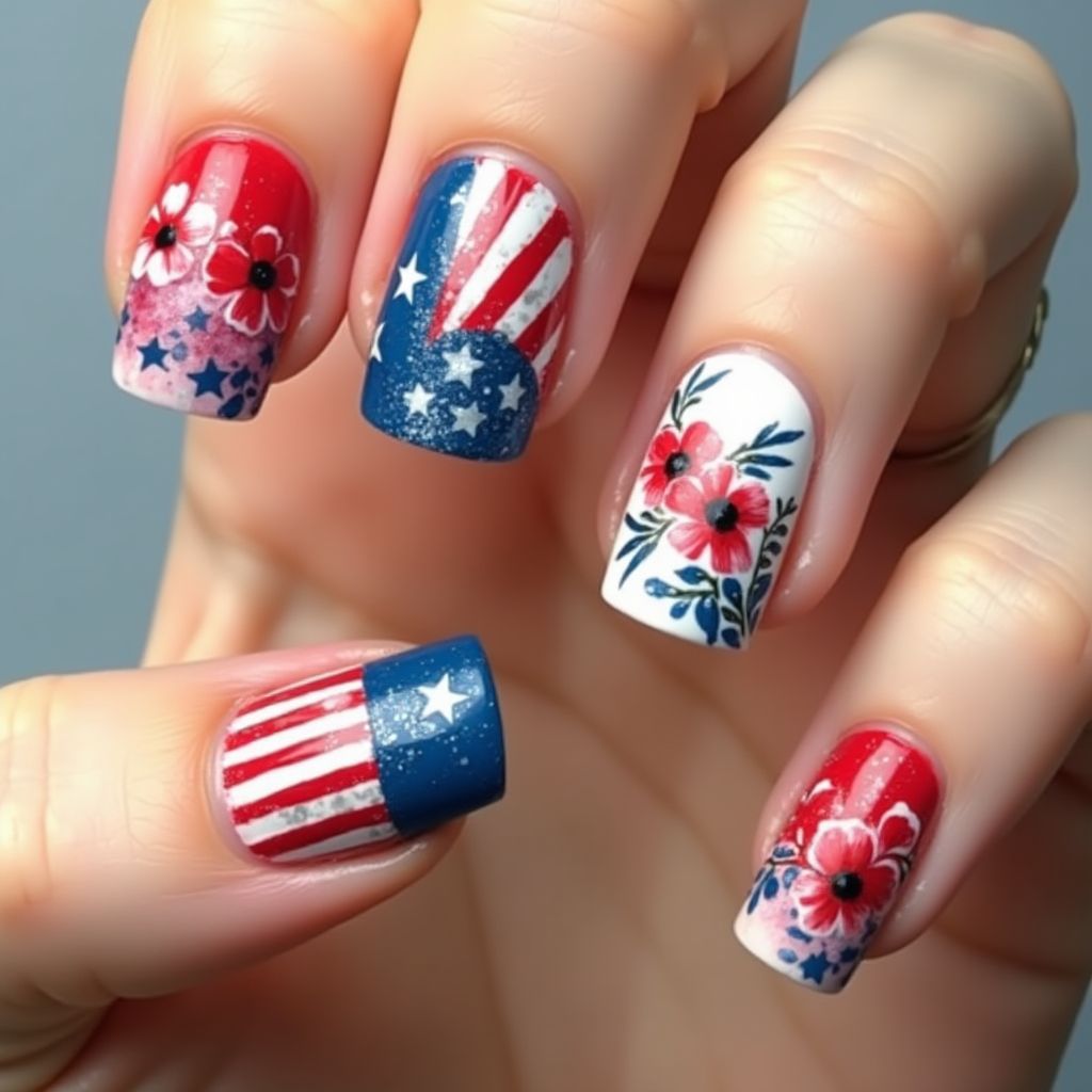 Memorial Day Freehand Art Nail Design