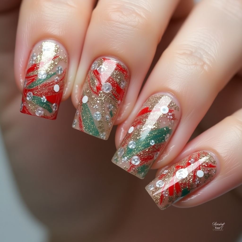 Holiday Water Marbling Nail Design