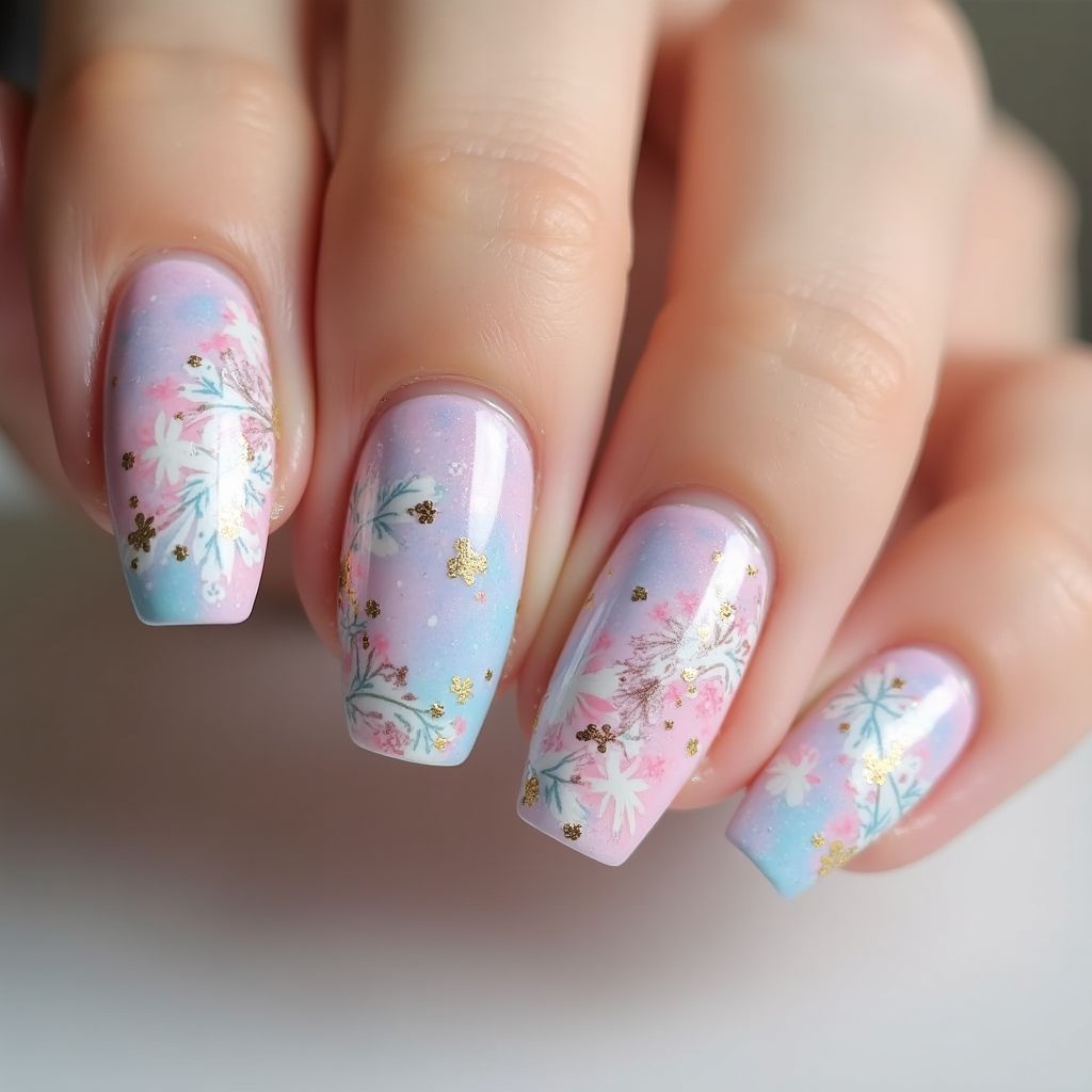 Bridal Shower Water Marbling Nail Design