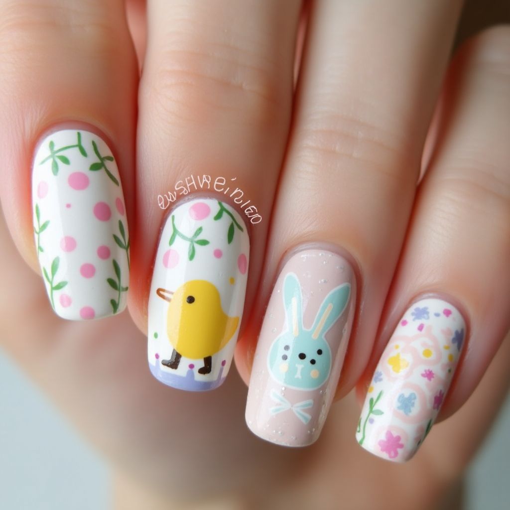 Easter Freehand Art Nail Design