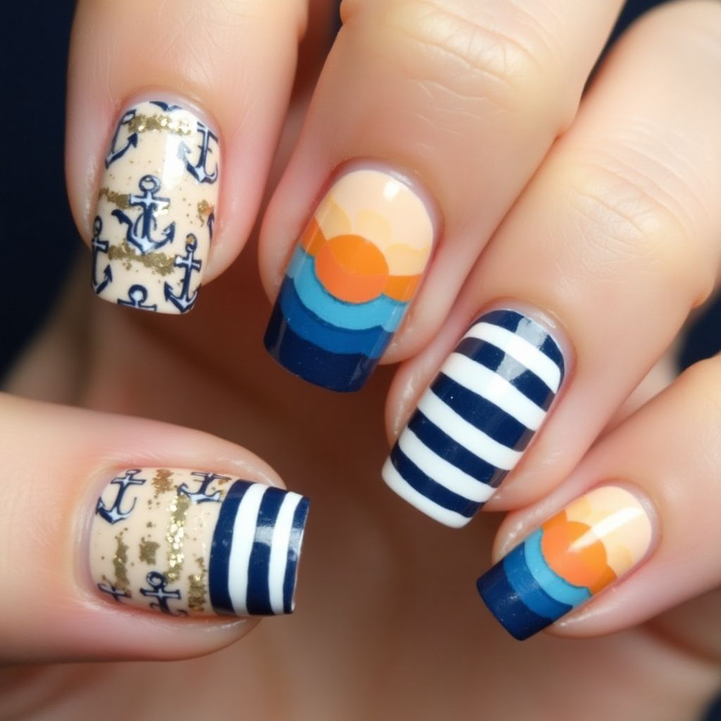 Cruise Stripes And Lines Nail Design