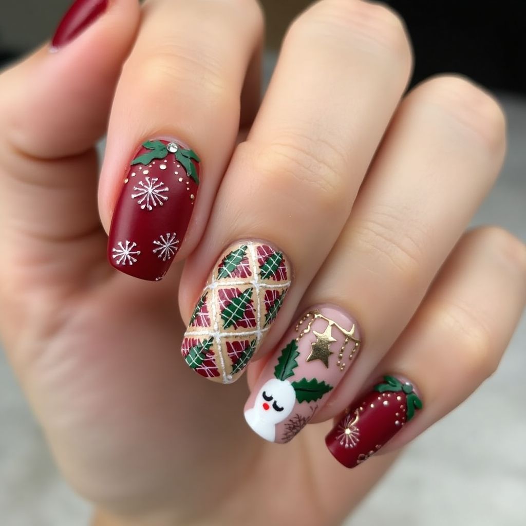 Christmas Freehand Art Nail Design