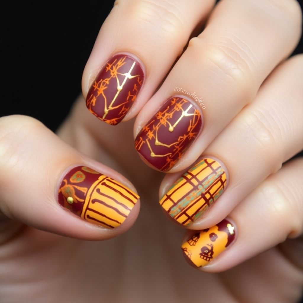 Thanksgiving Stripes and lines Nail Design