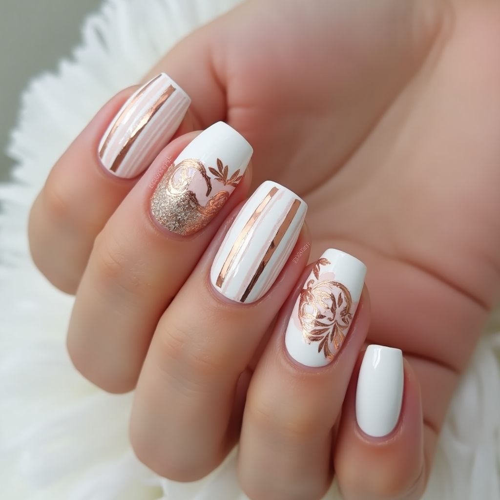 Wedding Stripes And Lines Nail Design