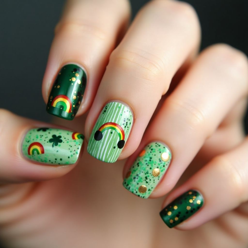 St Patrick's Day Dotting Nail Design