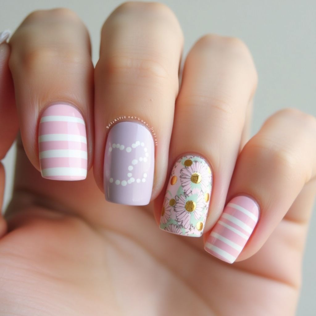 Mother's Day Stripes And Lines Nail Design
